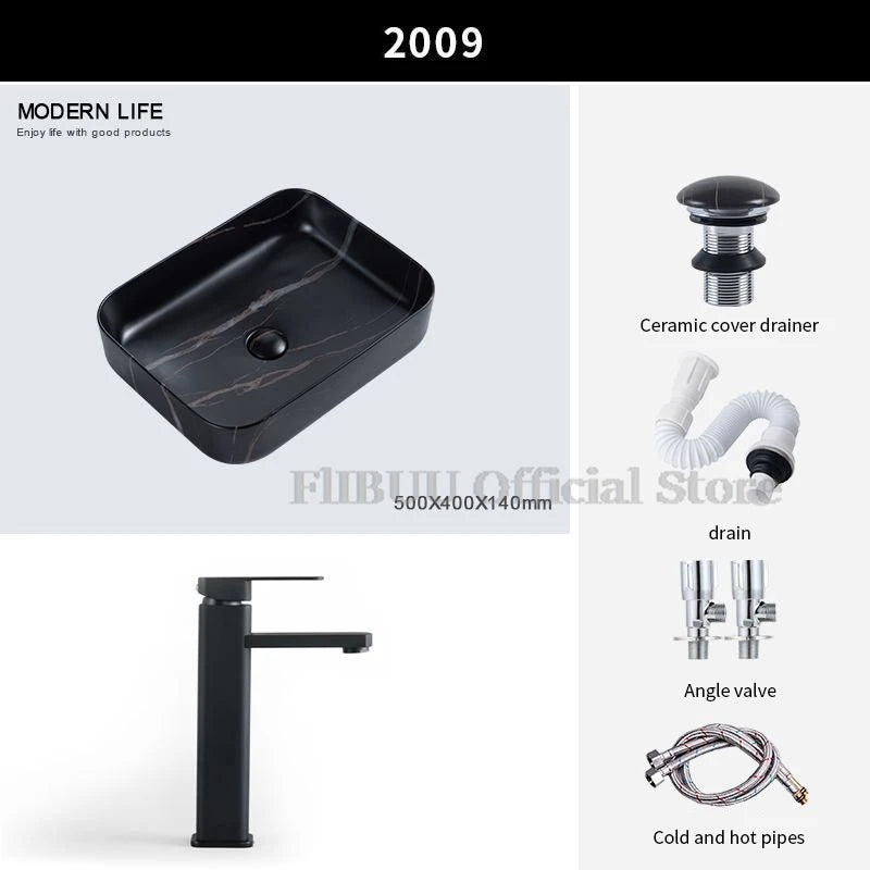 Ceramic Bathroom Vessel Sink Bowl Above Counter Single Sink Bowl Lavatory Wash Hand Basin Countertop Wash Basin Porcelain Retro