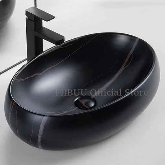 Ceramic Bathroom Vessel Sink Bowl Above Counter Single Sink Bowl Lavatory Wash Hand Basin Countertop Wash Basin Porcelain Retro