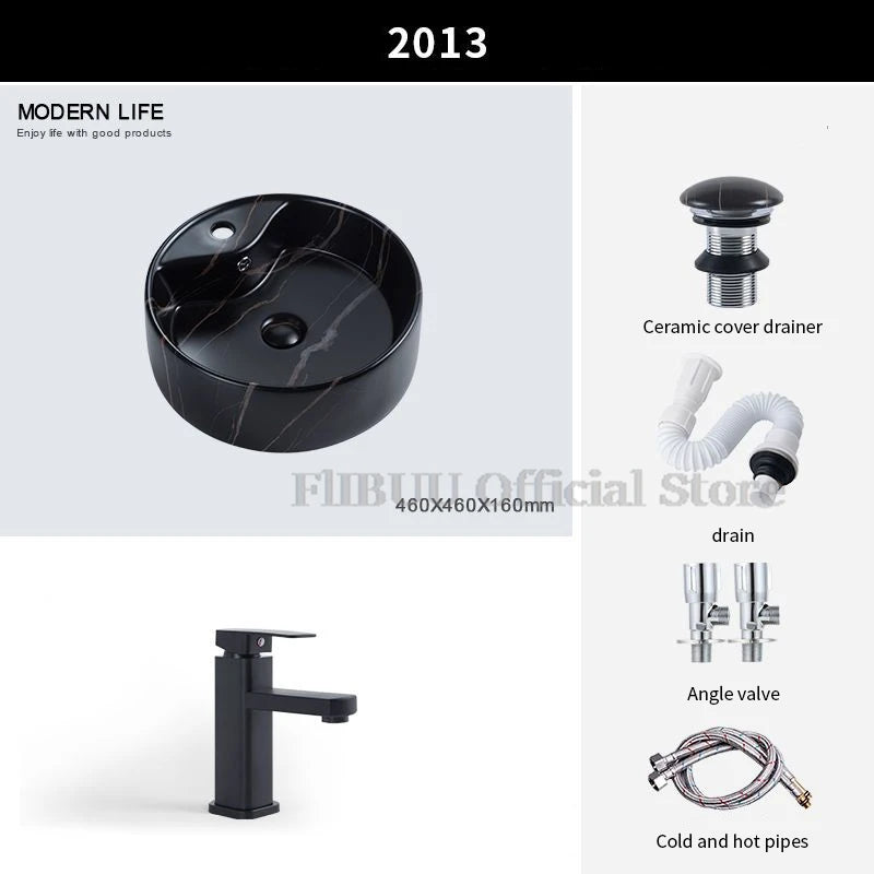 Ceramic Bathroom Vessel Sink Bowl Above Counter Single Sink Bowl Lavatory Wash Hand Basin Countertop Wash Basin Porcelain Retro