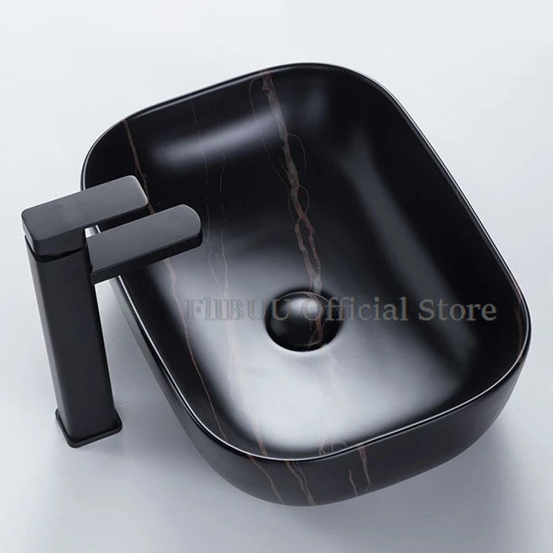 Ceramic Bathroom Vessel Sink Bowl Above Counter Single Sink Bowl Lavatory Wash Hand Basin Countertop Wash Basin Porcelain Retro