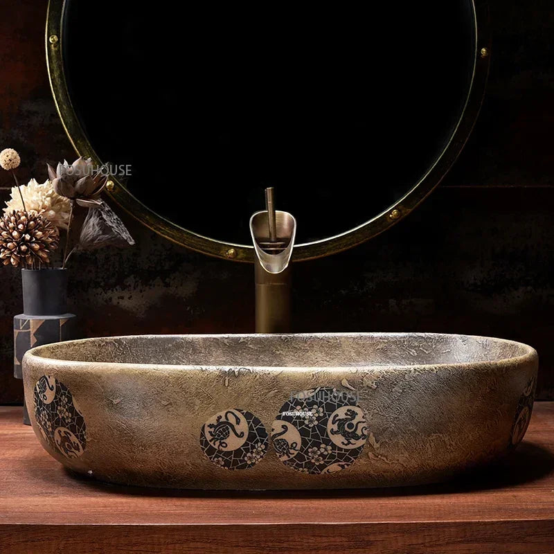 Lavabo de escenario creativo Vintage marroquí para muebles de baño, lavabo artístico de cerámica, lavabo para el hogar, lavabos de un solo lado