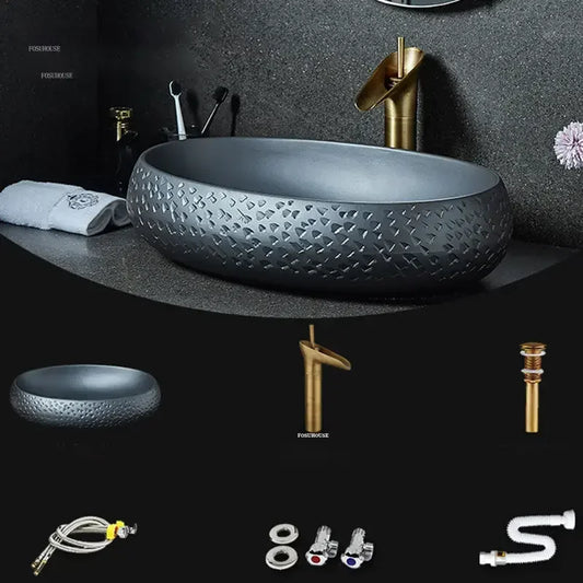 Lavabos ovalados para baño, lavabo para encimera, lavabos de cerámica para el hogar, lavabo artístico creativo, lavabos para balcón de Hotel Z