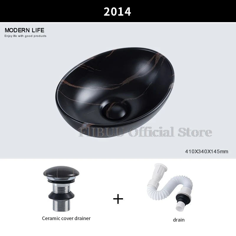 Ceramic Bathroom Vessel Sink Bowl Above Counter Single Sink Bowl Lavatory Wash Hand Basin Countertop Wash Basin Porcelain Retro