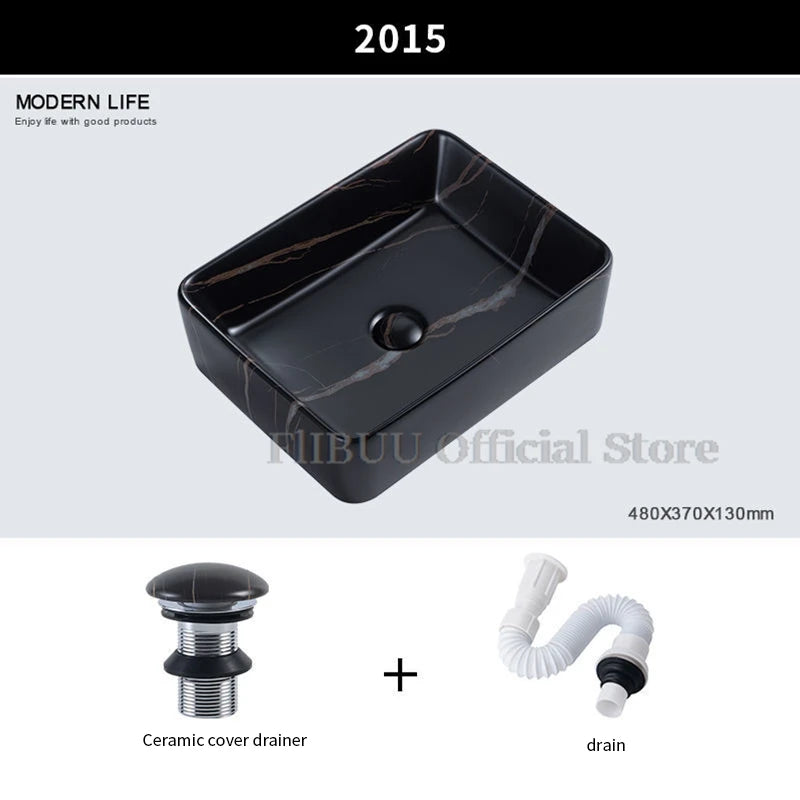 Ceramic Bathroom Vessel Sink Bowl Above Counter Single Sink Bowl Lavatory Wash Hand Basin Countertop Wash Basin Porcelain Retro