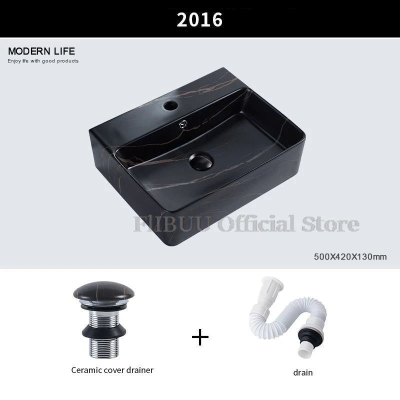Ceramic Bathroom Vessel Sink Bowl Above Counter Single Sink Bowl Lavatory Wash Hand Basin Countertop Wash Basin Porcelain Retro