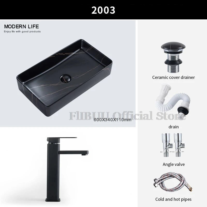 Ceramic Bathroom Vessel Sink Bowl Above Counter Single Sink Bowl Lavatory Wash Hand Basin Countertop Wash Basin Porcelain Retro