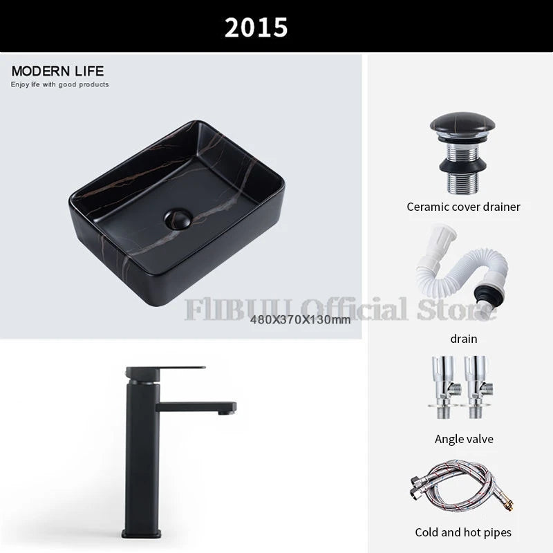 Ceramic Bathroom Vessel Sink Bowl Above Counter Single Sink Bowl Lavatory Wash Hand Basin Countertop Wash Basin Porcelain Retro