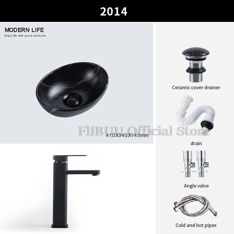 Ceramic Bathroom Vessel Sink Bowl Above Counter Single Sink Bowl Lavatory Wash Hand Basin Countertop Wash Basin Porcelain Retro