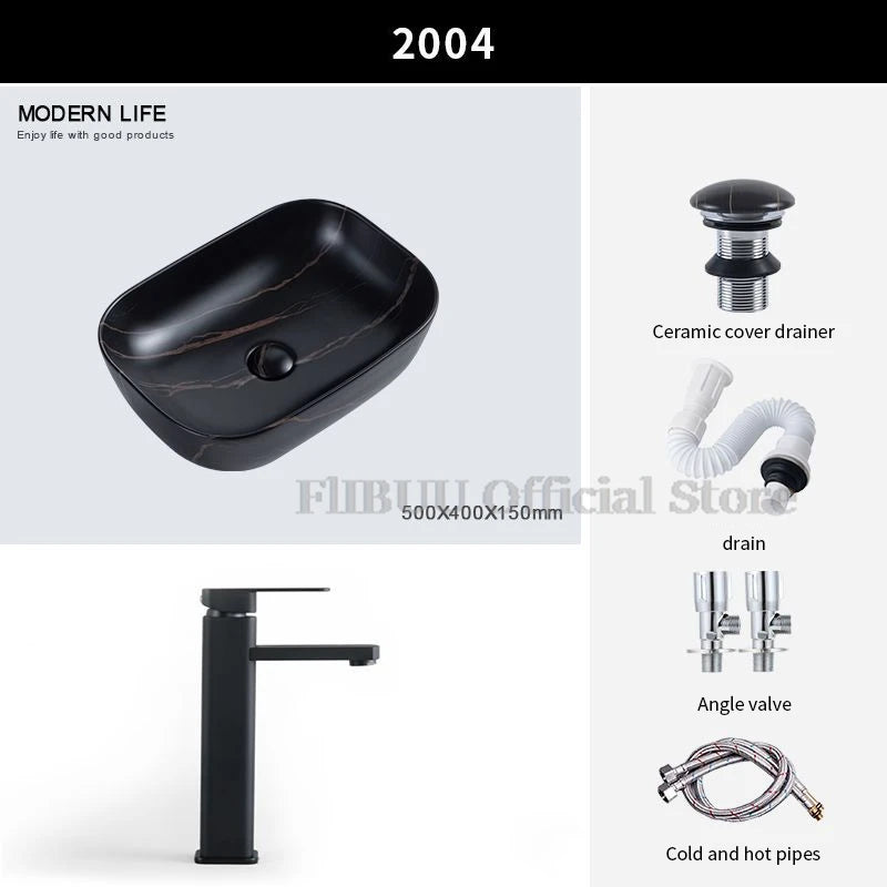 Ceramic Bathroom Vessel Sink Bowl Above Counter Single Sink Bowl Lavatory Wash Hand Basin Countertop Wash Basin Porcelain Retro
