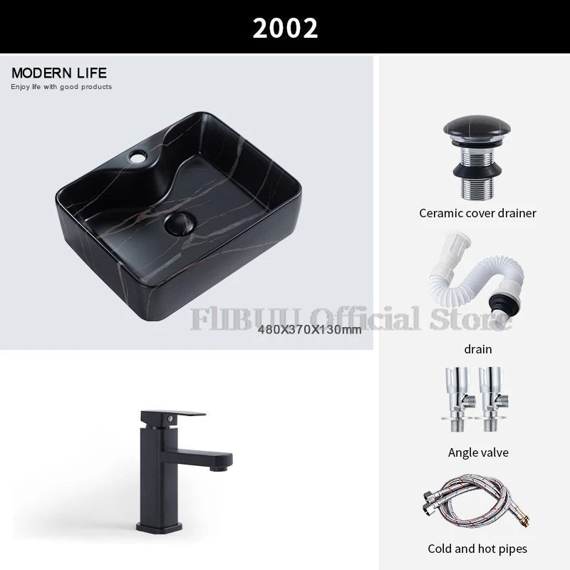Ceramic Bathroom Vessel Sink Bowl Above Counter Single Sink Bowl Lavatory Wash Hand Basin Countertop Wash Basin Porcelain Retro