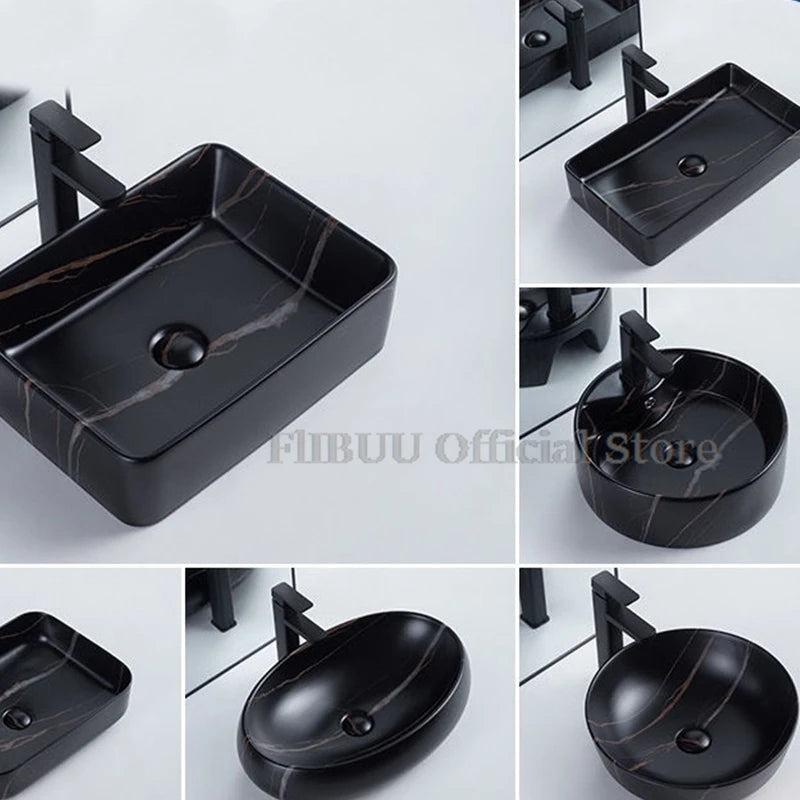 Ceramic Bathroom Vessel Sink Bowl Above Counter Single Sink Bowl Lavatory Wash Hand Basin Countertop Wash Basin Porcelain Retro