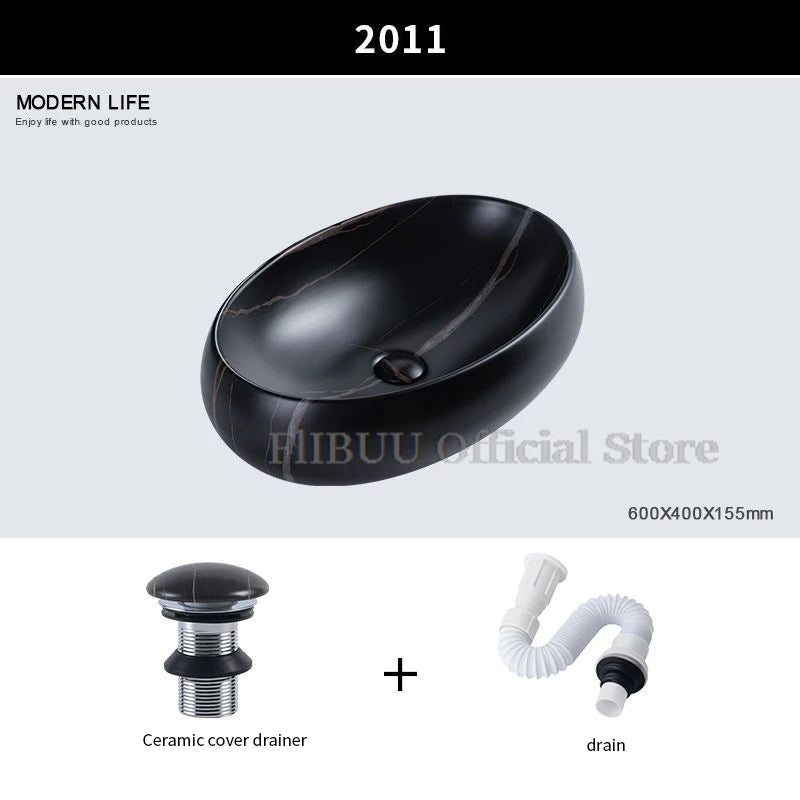 Ceramic Bathroom Vessel Sink Bowl Above Counter Single Sink Bowl Lavatory Wash Hand Basin Countertop Wash Basin Porcelain Retro